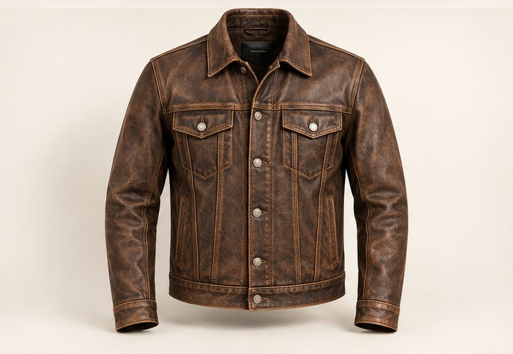 Vintage Trucker Leather Jacket — Modhie Sports MS-24C