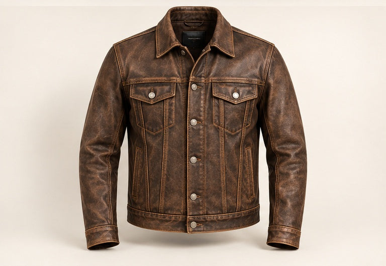Vintage Trucker Leather Jacket — Modhie Sports MS-24C